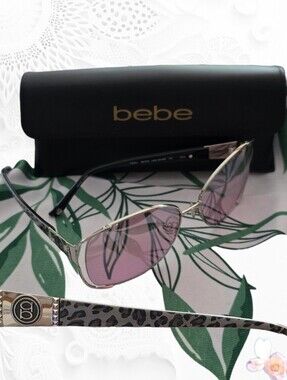 NEW Bebe Frisky BB7078 Shield Aviator Pink Gradient Silver Leopard 58mm